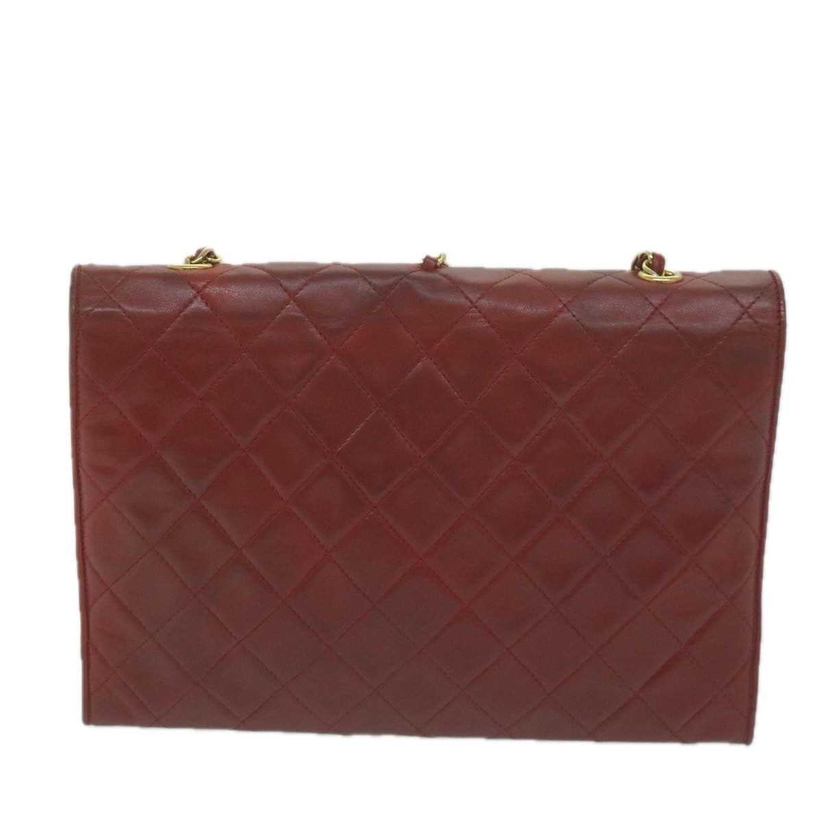 CHANEL Matelasse Chain Shoulder Bag Lamb Skin Red CC Auth 65980 - 0