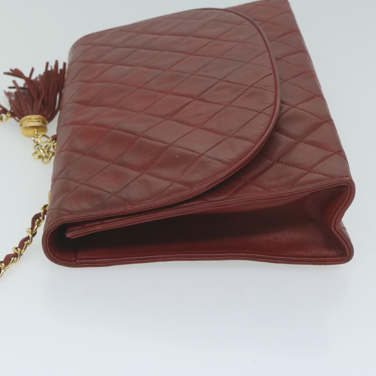 CHANEL Matelasse Chain Shoulder Bag Lamb Skin Red CC Auth 65980