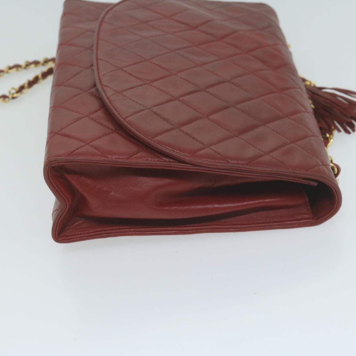 CHANEL Matelasse Chain Shoulder Bag Lamb Skin Red CC Auth 65980