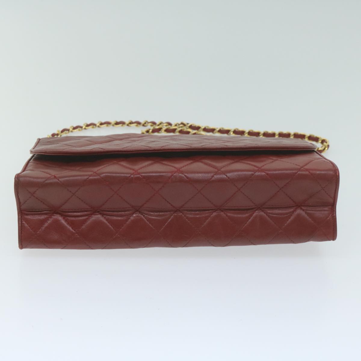 CHANEL Matelasse Chain Shoulder Bag Lamb Skin Red CC Auth 65980