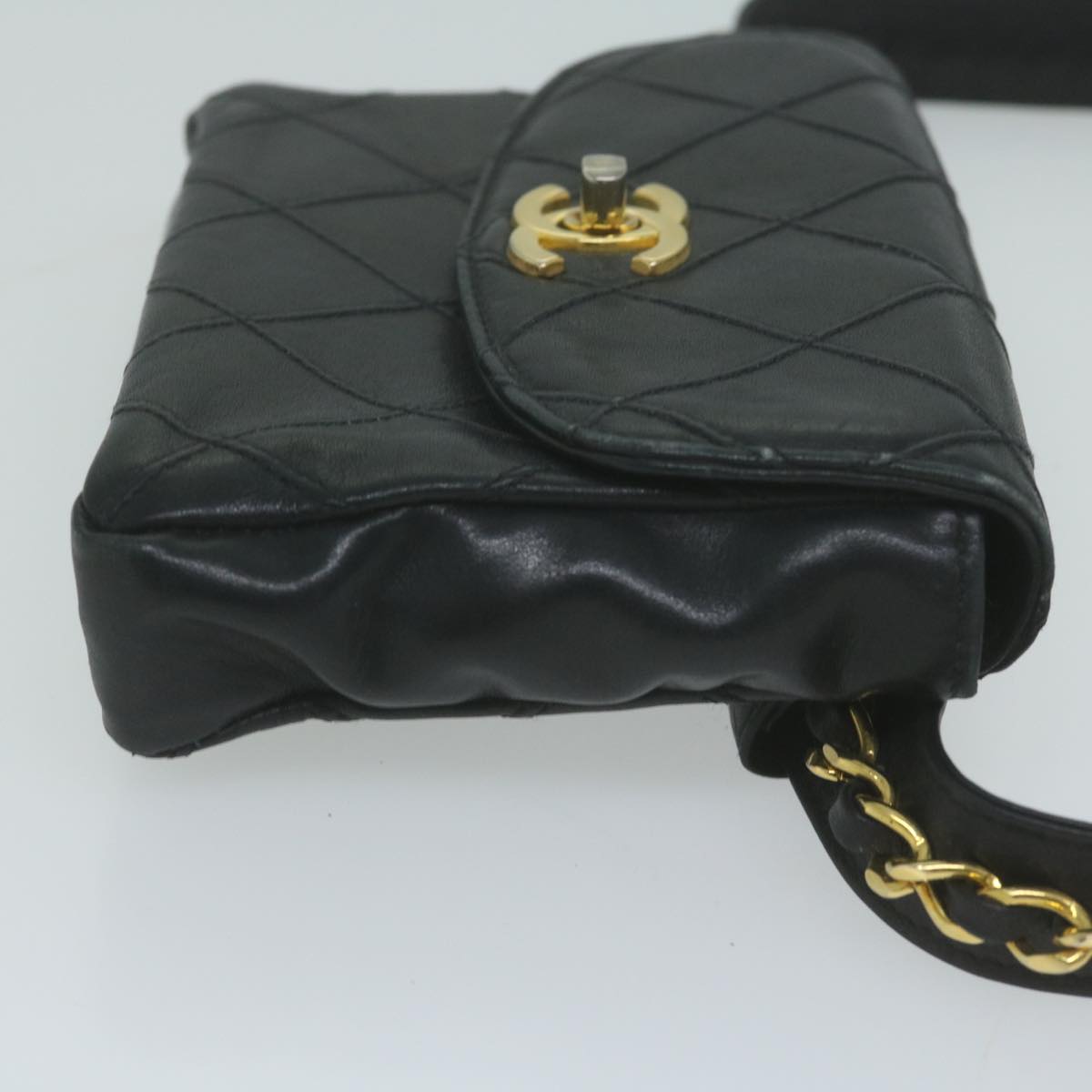 CHANEL Bicolole Waist bag Leather Black CC Auth 65985