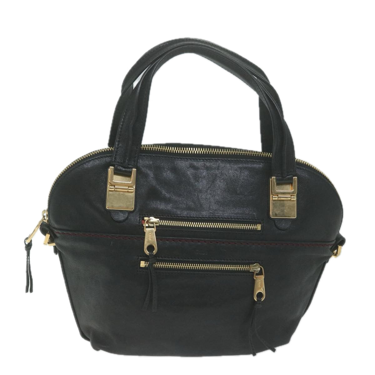 Chloe Hand Bag Leather Black Auth 66030