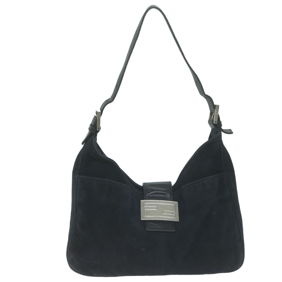 FENDI Mamma Baguette Shoulder Bag Suede Navy Auth 66049