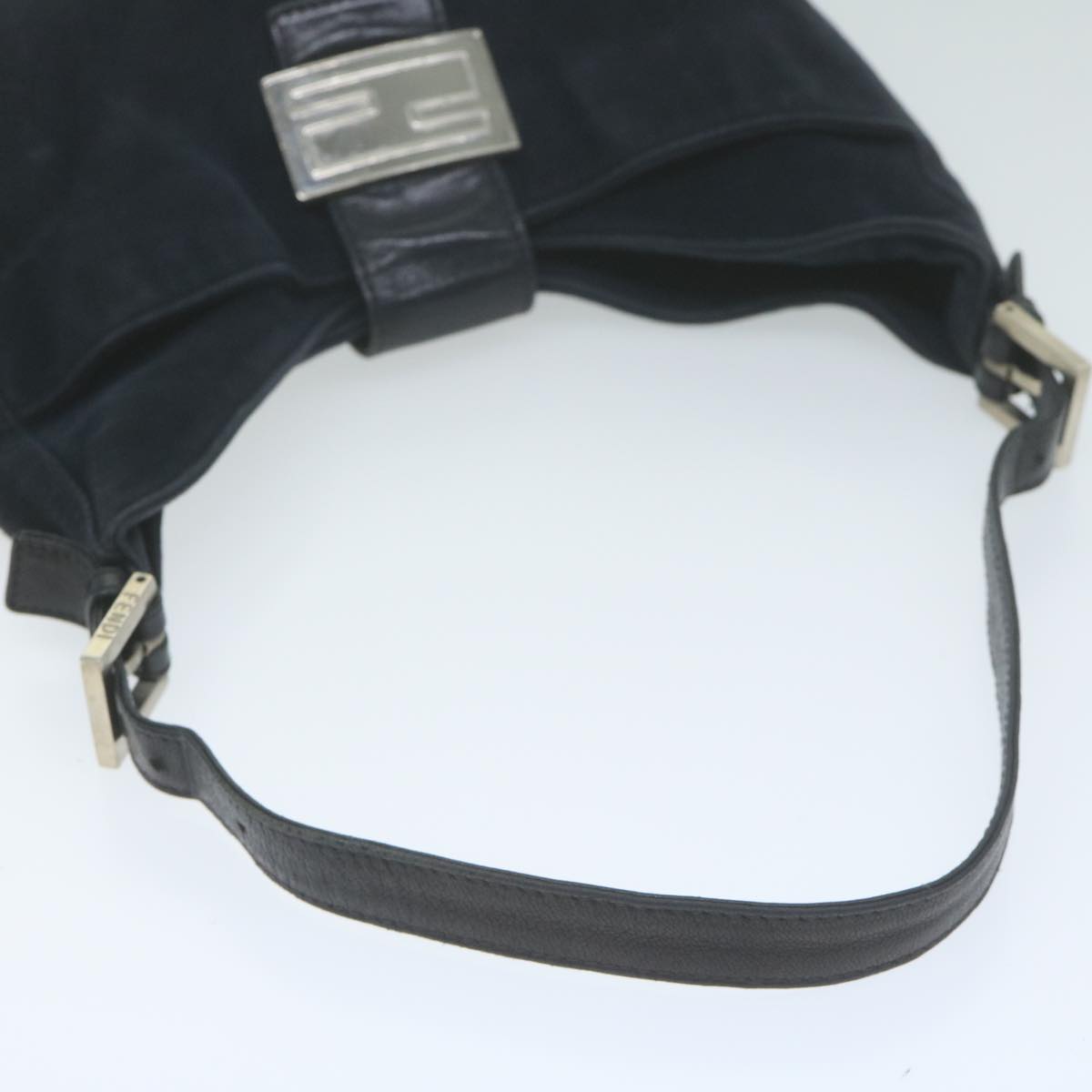 FENDI Mamma Baguette Shoulder Bag Suede Navy Auth 66049