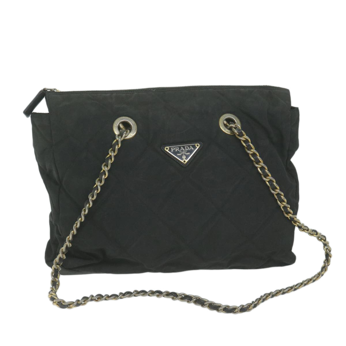 PRADA Quilted Chain Shoulder Bag Nylon Black Auth 66057