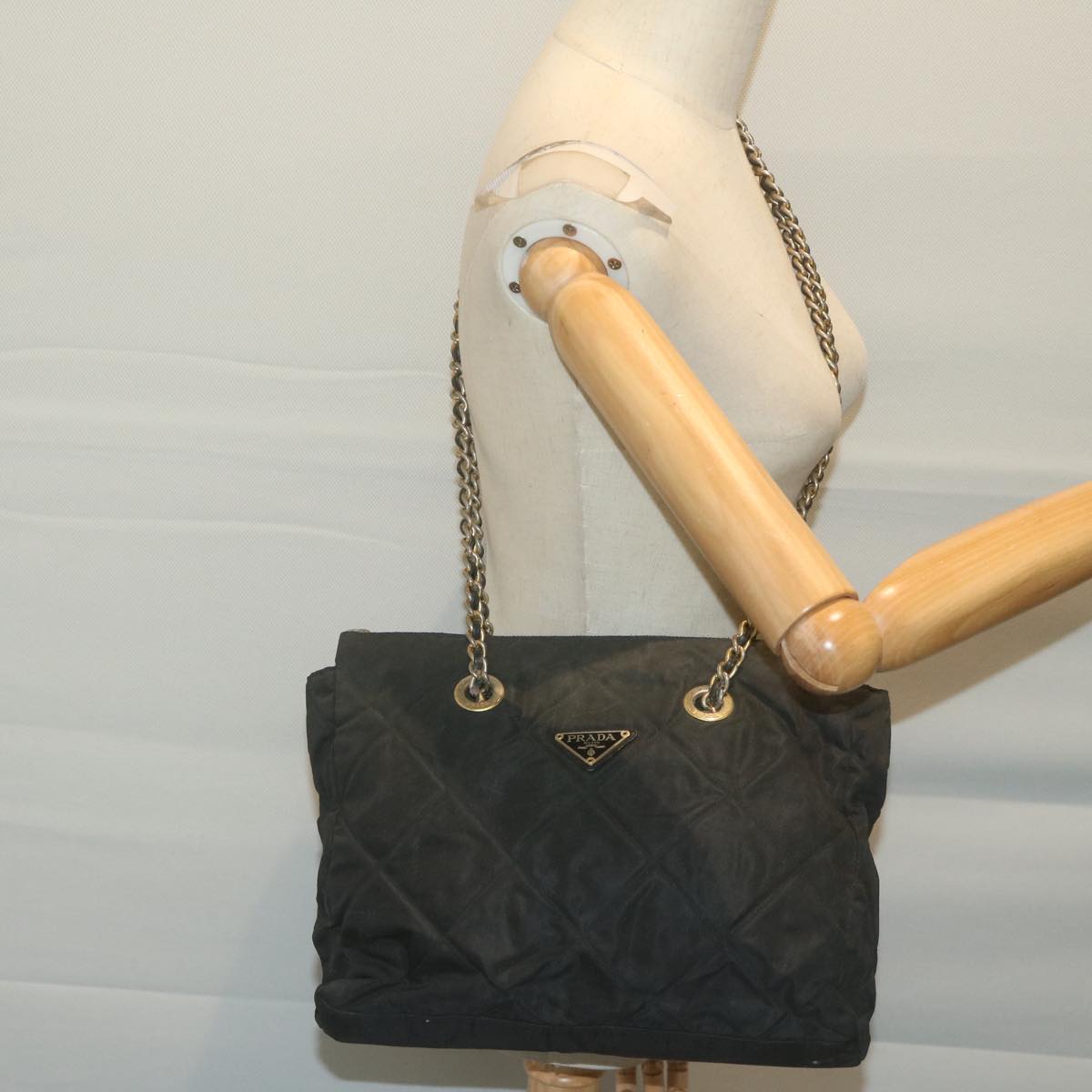 PRADA Quilted Chain Shoulder Bag Nylon Black Auth 66057