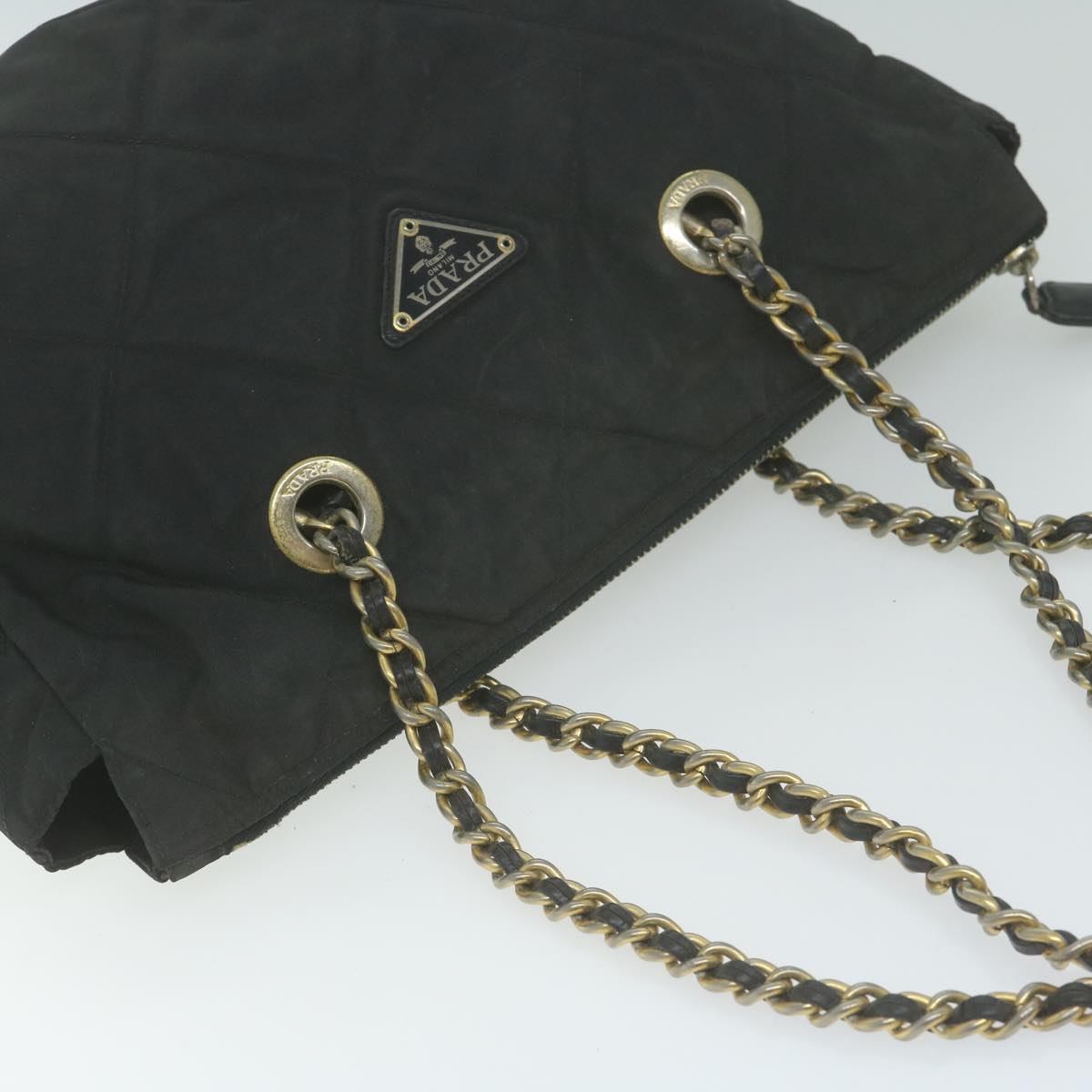 PRADA Quilted Chain Shoulder Bag Nylon Black Auth 66057