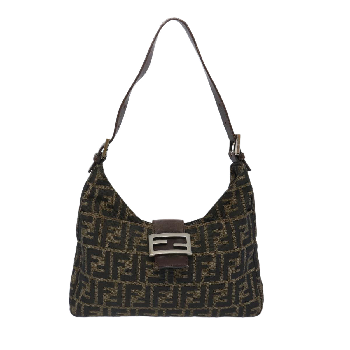 FENDI Zucca Canvas Mamma Baguette Shoulder Bag Brown Auth 66062