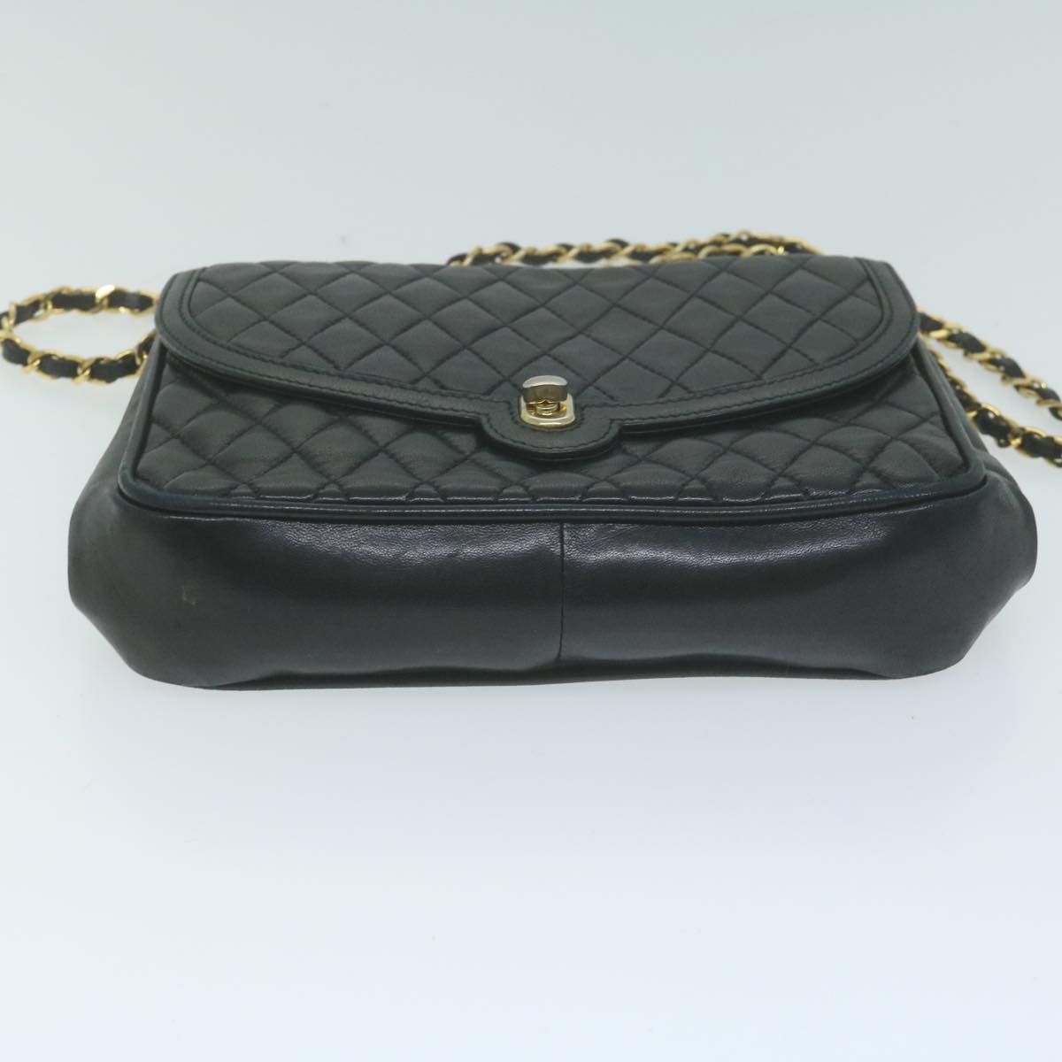 BALLY Quilted Chain Shoulder Bag Leather Black Auth 66071
