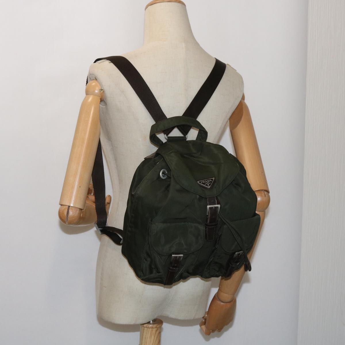 PRADA Backpack Nylon Green Auth 66077