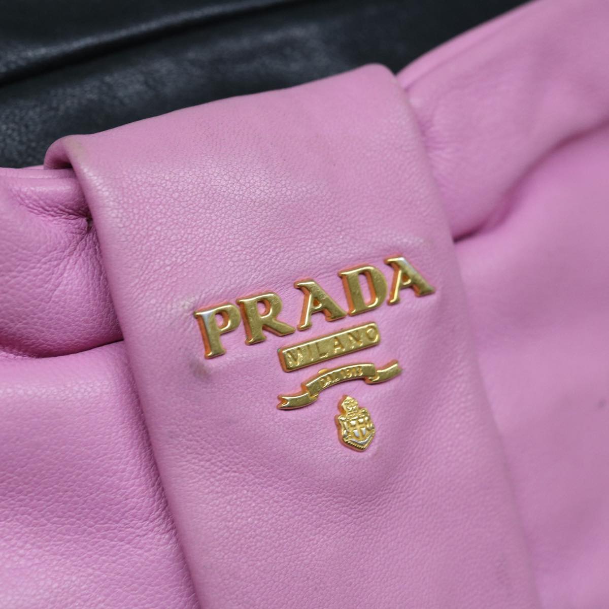 PRADA Ribbon Shoulder Bag Leather Black Pink Auth 66114