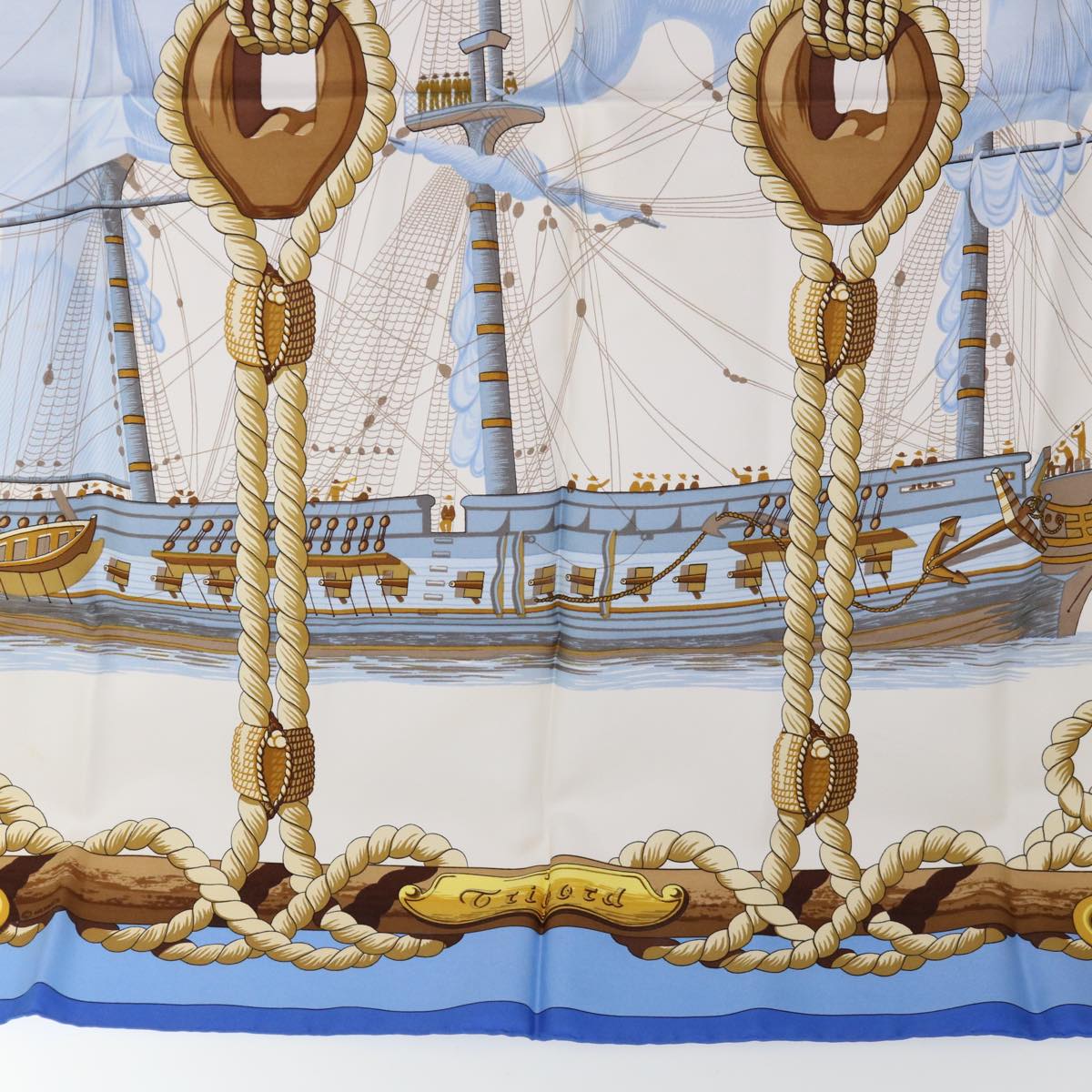 HERMES Carre 90 Tribord Scarf Silk Light Blue Auth 66128