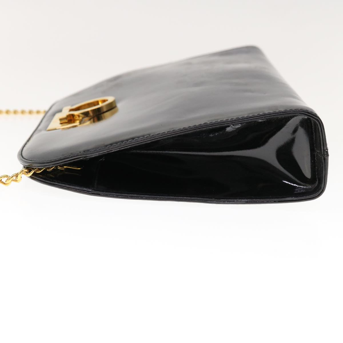 Salvatore Ferragamo Gancini Chain Shoulder Bag patent Black Auth 66129