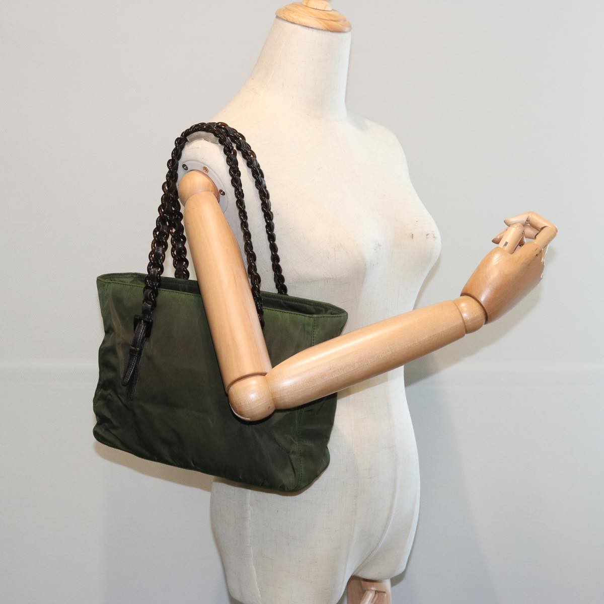 PRADA Hand Bag Nylon Khaki Auth 66130