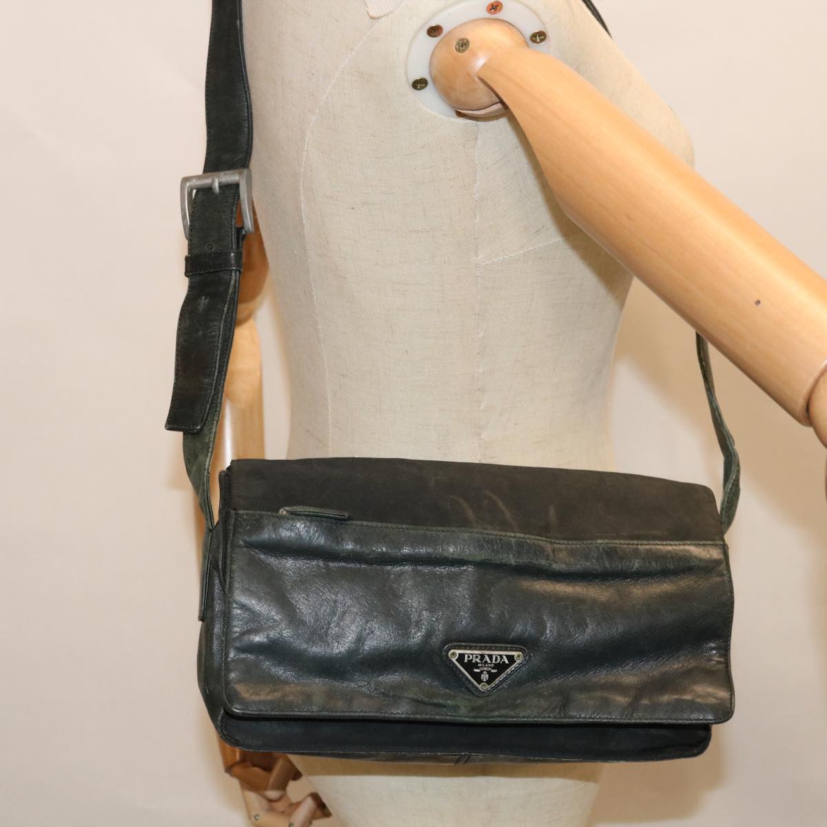 PRADA Shoulder Bag Leather Black Auth 66137