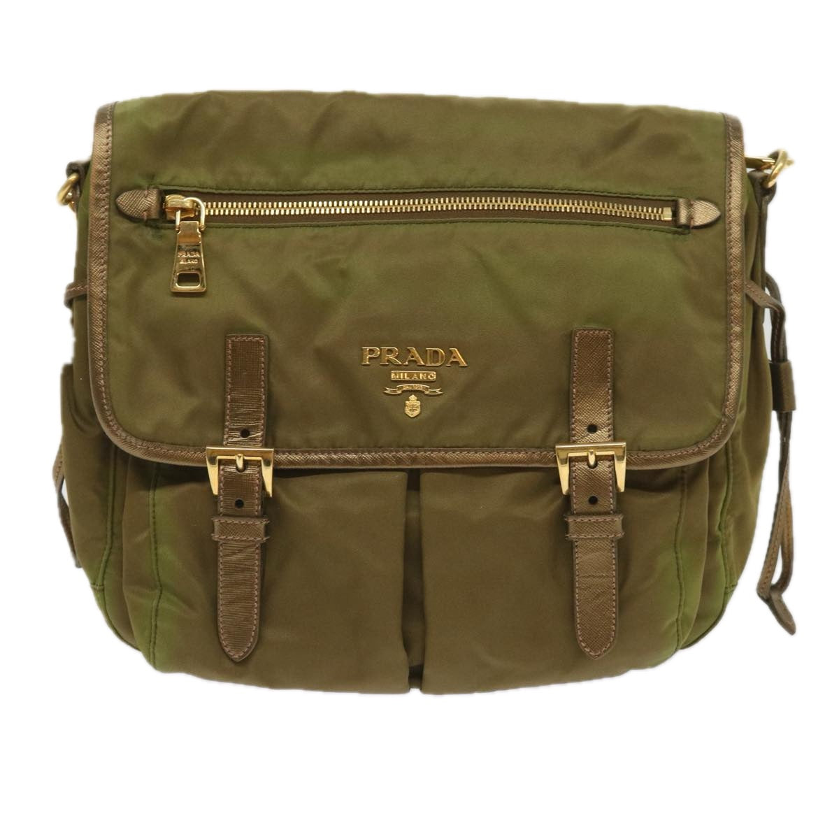 PRADA Shoulder Bag Nylon Khaki Auth 66138