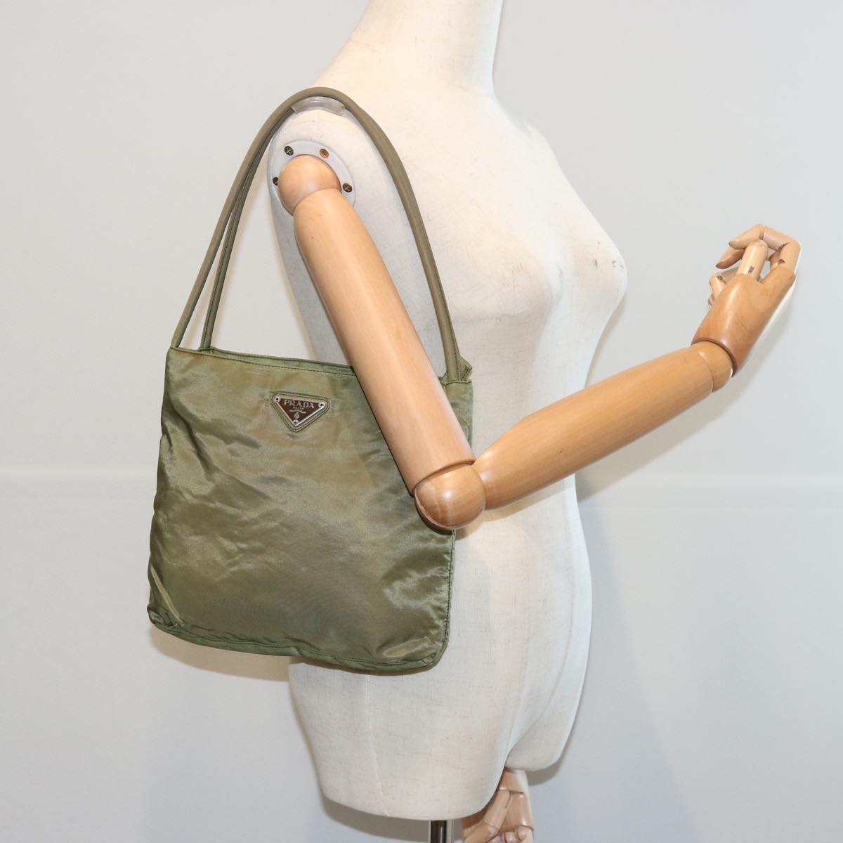 PRADA Hand Bag Nylon Khaki Auth 66141