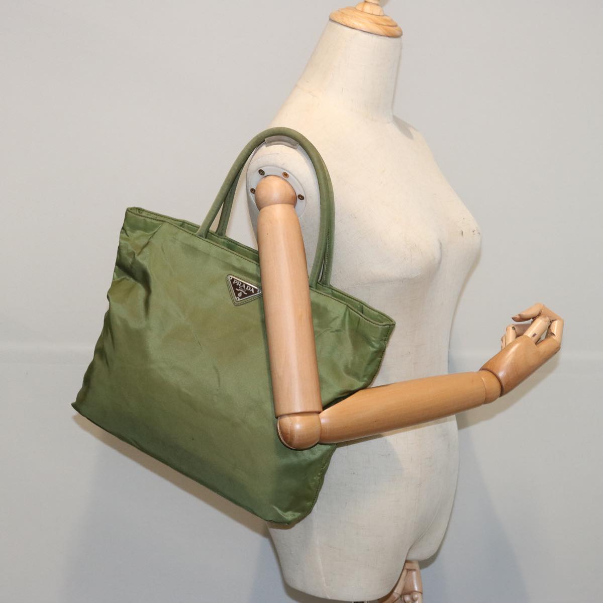 PRADA Hand Bag Nylon Green Auth 66142