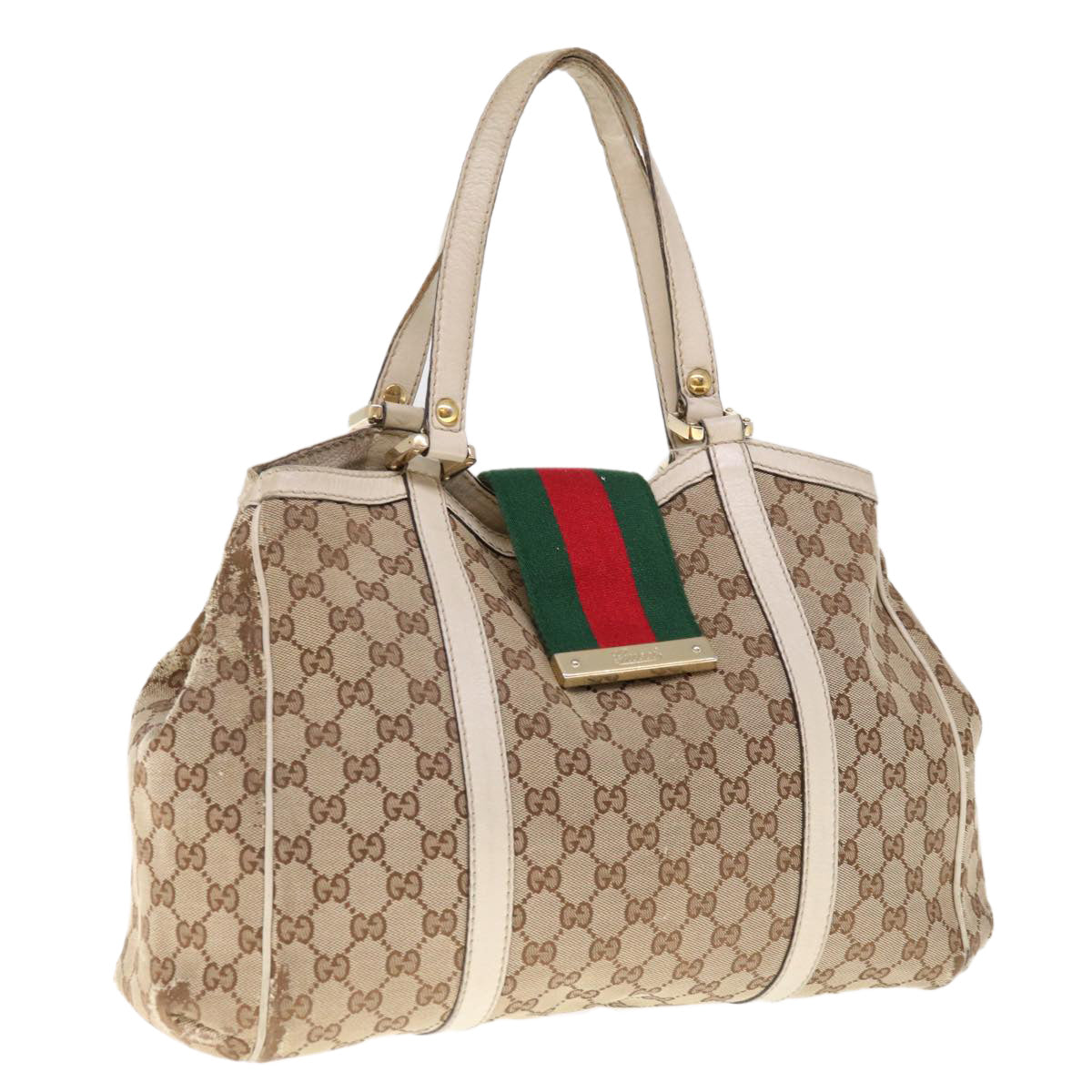 GUCCI GG Canvas Web Sherry Line Shoulder Bag Beige Green Red 233609 Auth 66150