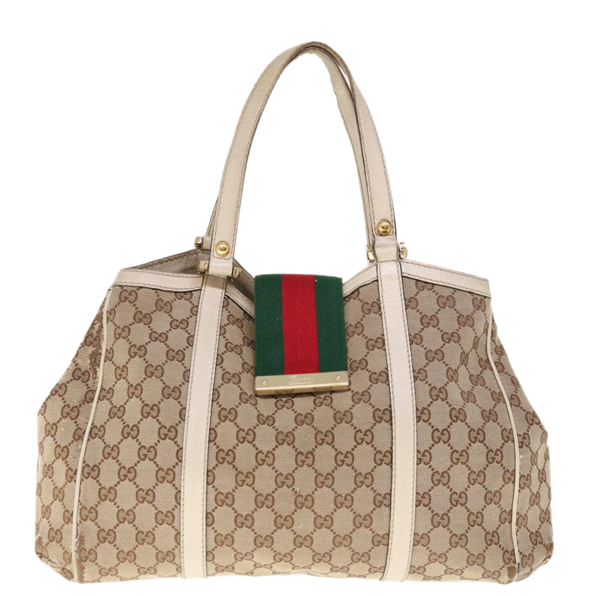 GUCCI GG Canvas Web Sherry Line Shoulder Bag Beige Green Red 233609 Auth 66150 - 0