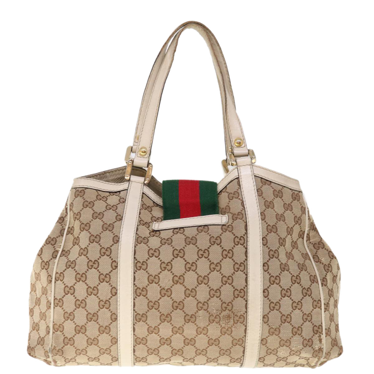 GUCCI GG Canvas Web Sherry Line Shoulder Bag Beige Green Red 233609 Auth 66150