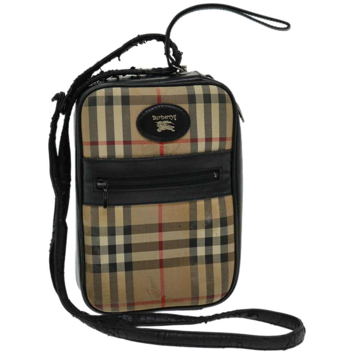 BURBERRY Nova Check Shoulder Bag Canvas Beige Black Auth 66162