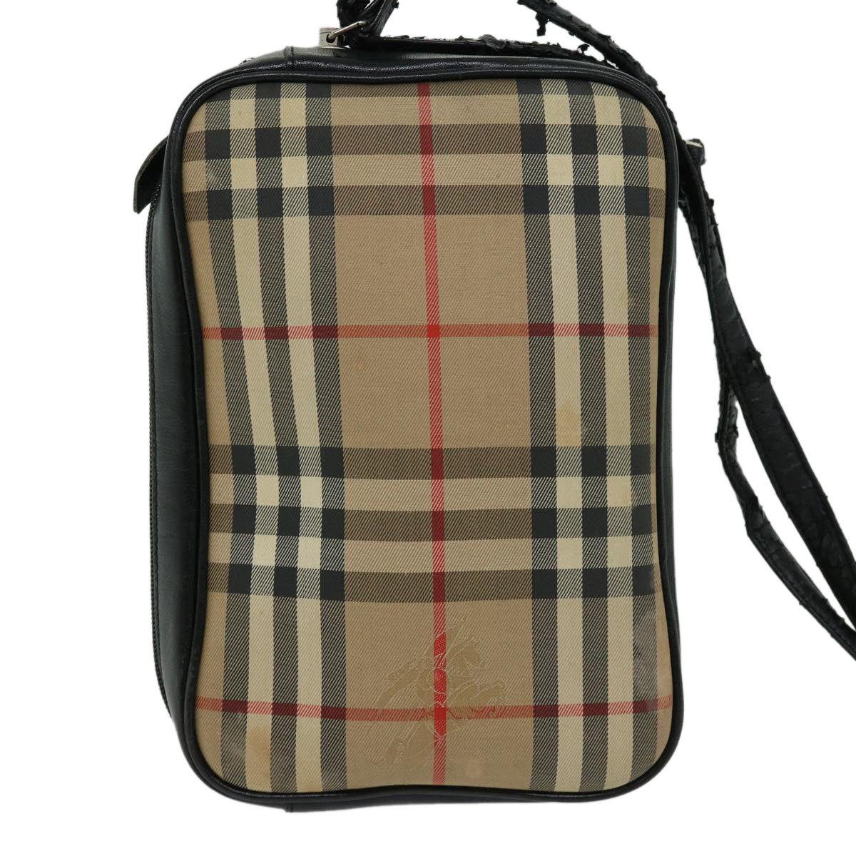 BURBERRY Nova Check Shoulder Bag Canvas Beige Black Auth 66162