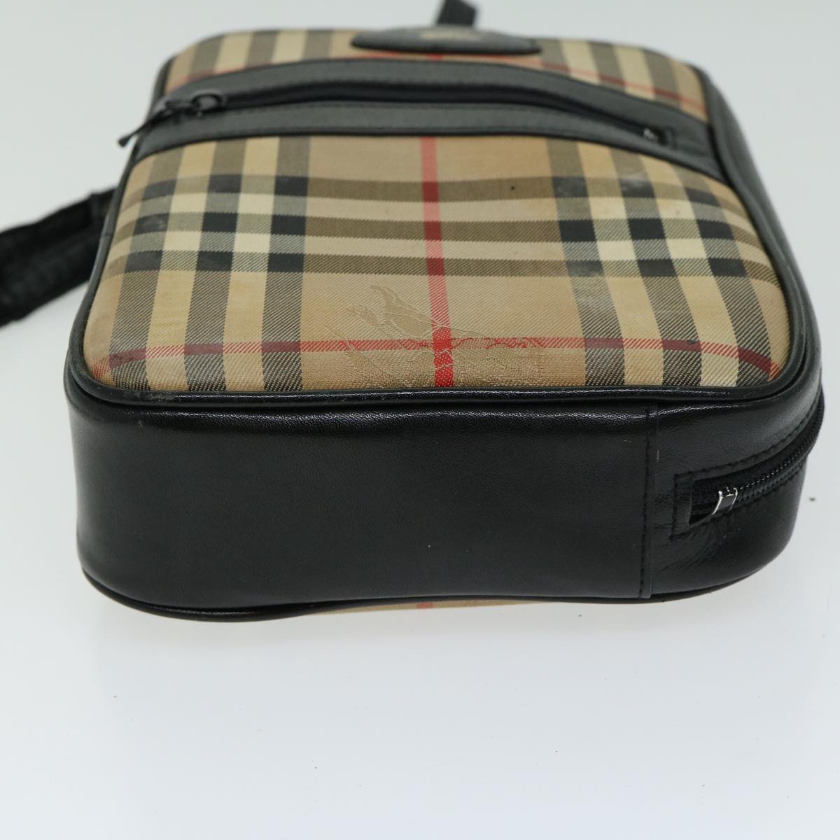 BURBERRY Nova Check Shoulder Bag Canvas Beige Black Auth 66162