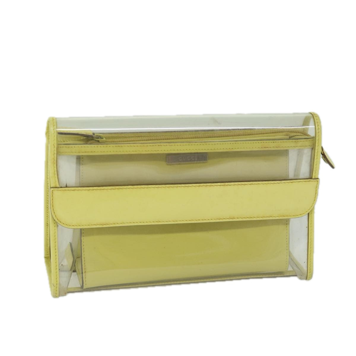 GUCCI Clutch Bag Vinyl Leather Clear Yellow Auth 66169