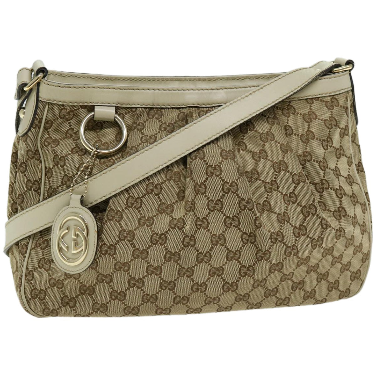 GUCCI GG Canvas Shoulder Bag Beige Auth 66221