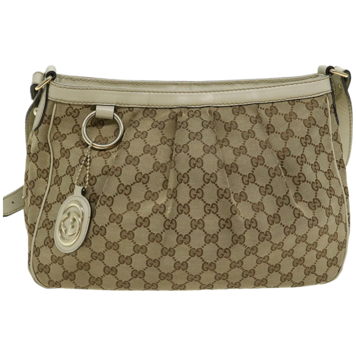 GUCCI GG Canvas Shoulder Bag Beige Auth 66221