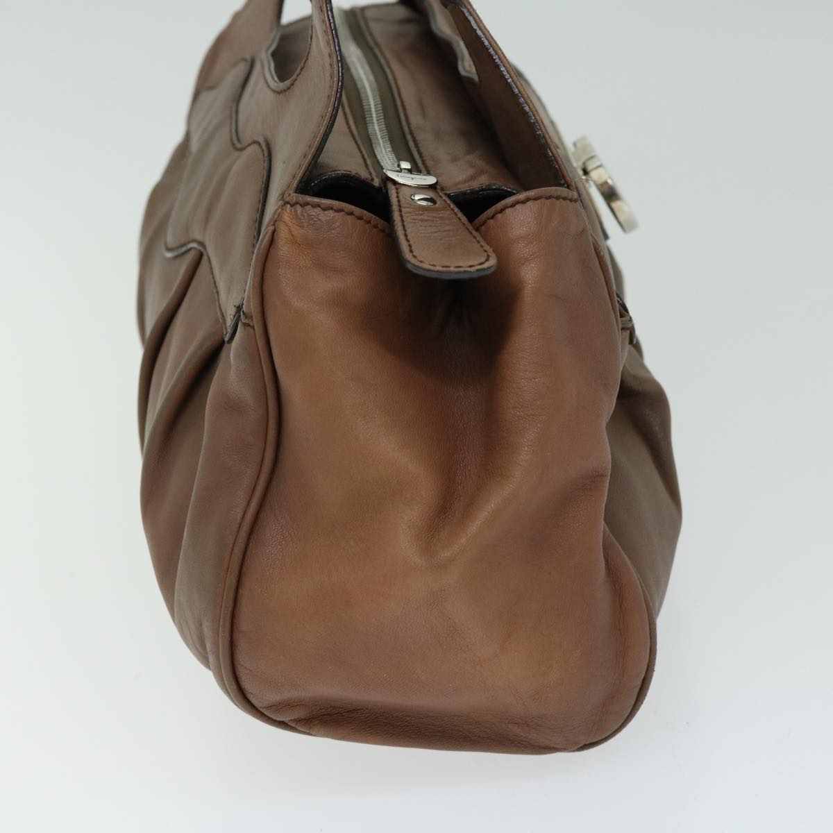 Salvatore Ferragamo Gancini Hand Bag Leather Brown Auth 66248