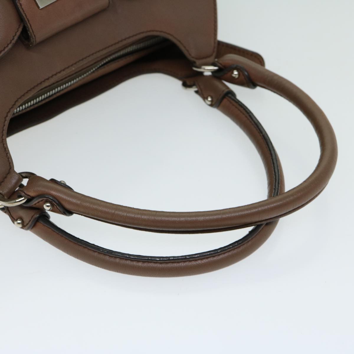 Salvatore Ferragamo Gancini Hand Bag Leather Brown Auth 66248