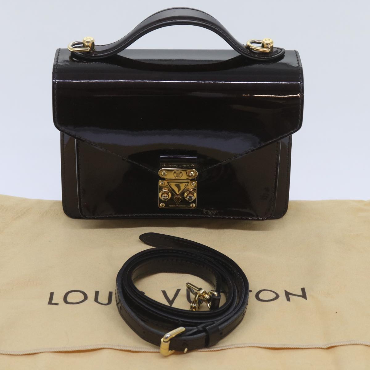 LOUIS VUITTON Monogram Vernis Monceau BB Bag 2way Amarante M91580 LV Auth 66269A