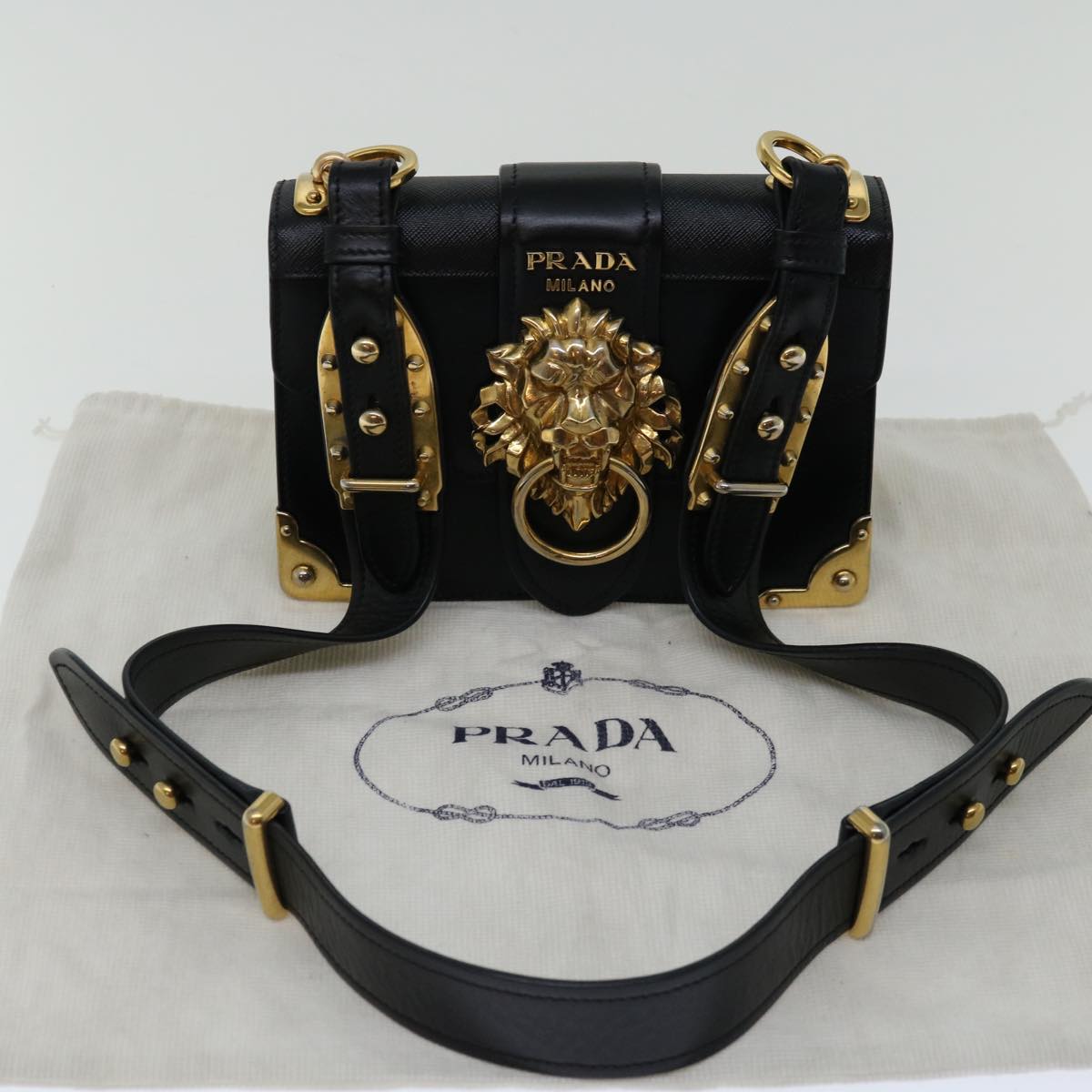 PRADA Kaye Shoulder Bag Leather Black Auth 66270A