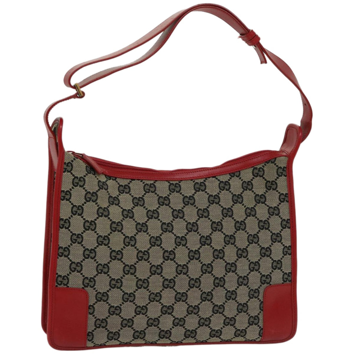 GUCCI GG Canvas Shoulder Bag Beige Red Auth 66281