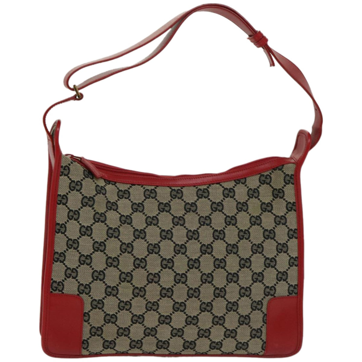 GUCCI GG Canvas Shoulder Bag Beige Red Auth 66281