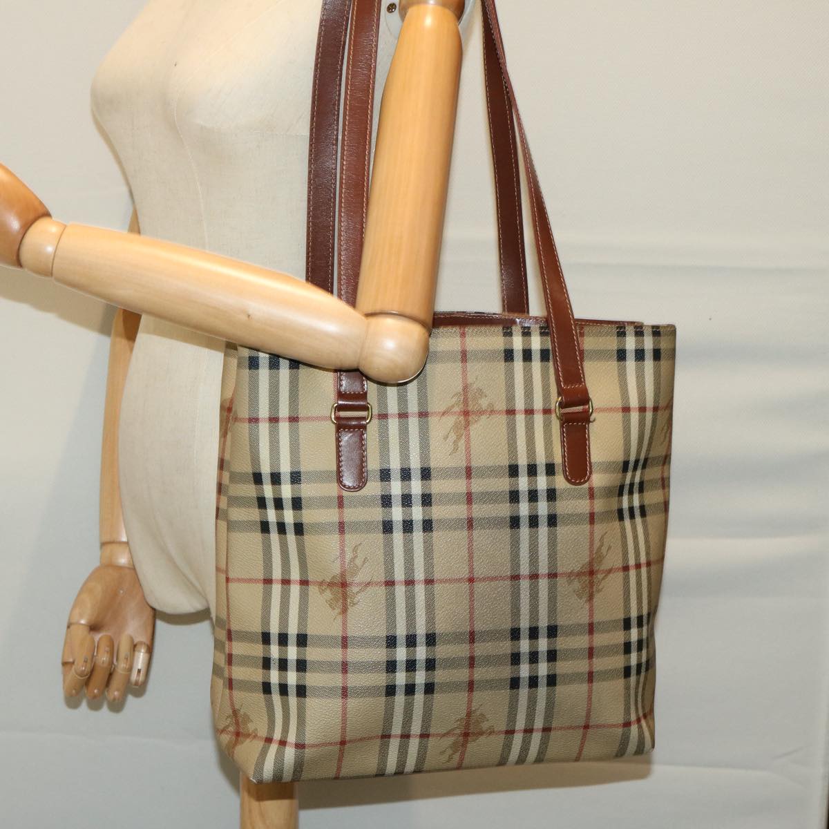 BURBERRY Nova Check Tote Bag PVC Beige Auth 66284