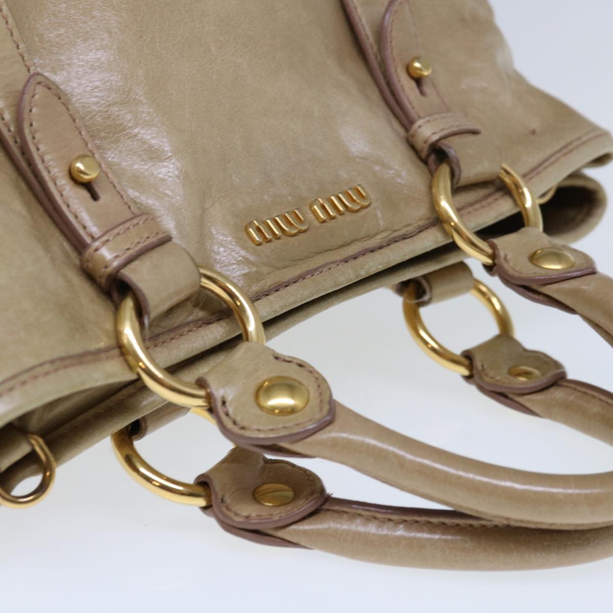 Miu Miu Hand Bag Leather 2way Beige Auth 66287