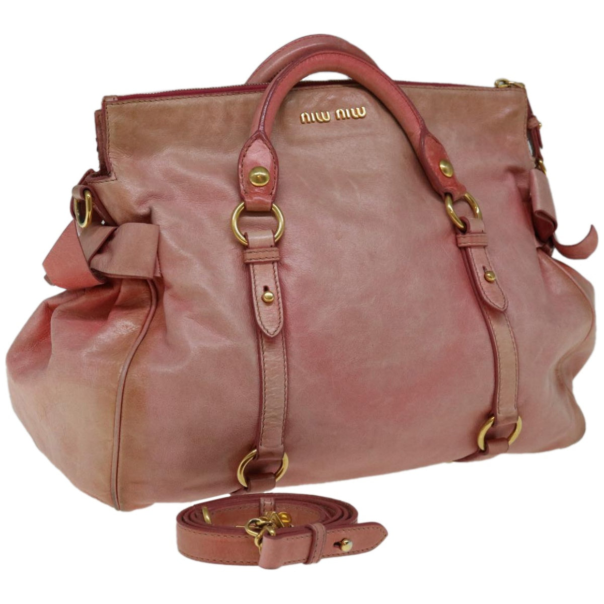 Miu Miu Hand Bag Leather 2way Pink Auth 66293