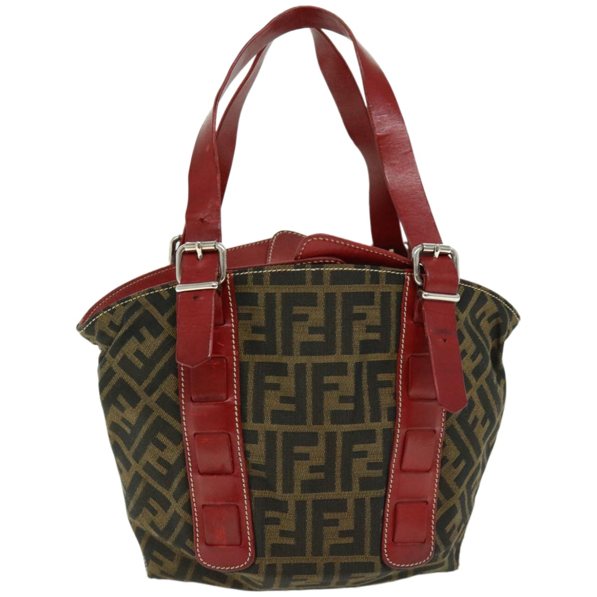 FENDI Zucca Canvas Hand Bag Brown Red Auth 66308