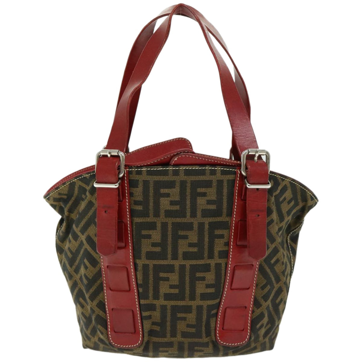 FENDI Zucca Canvas Hand Bag Brown Red Auth 66308