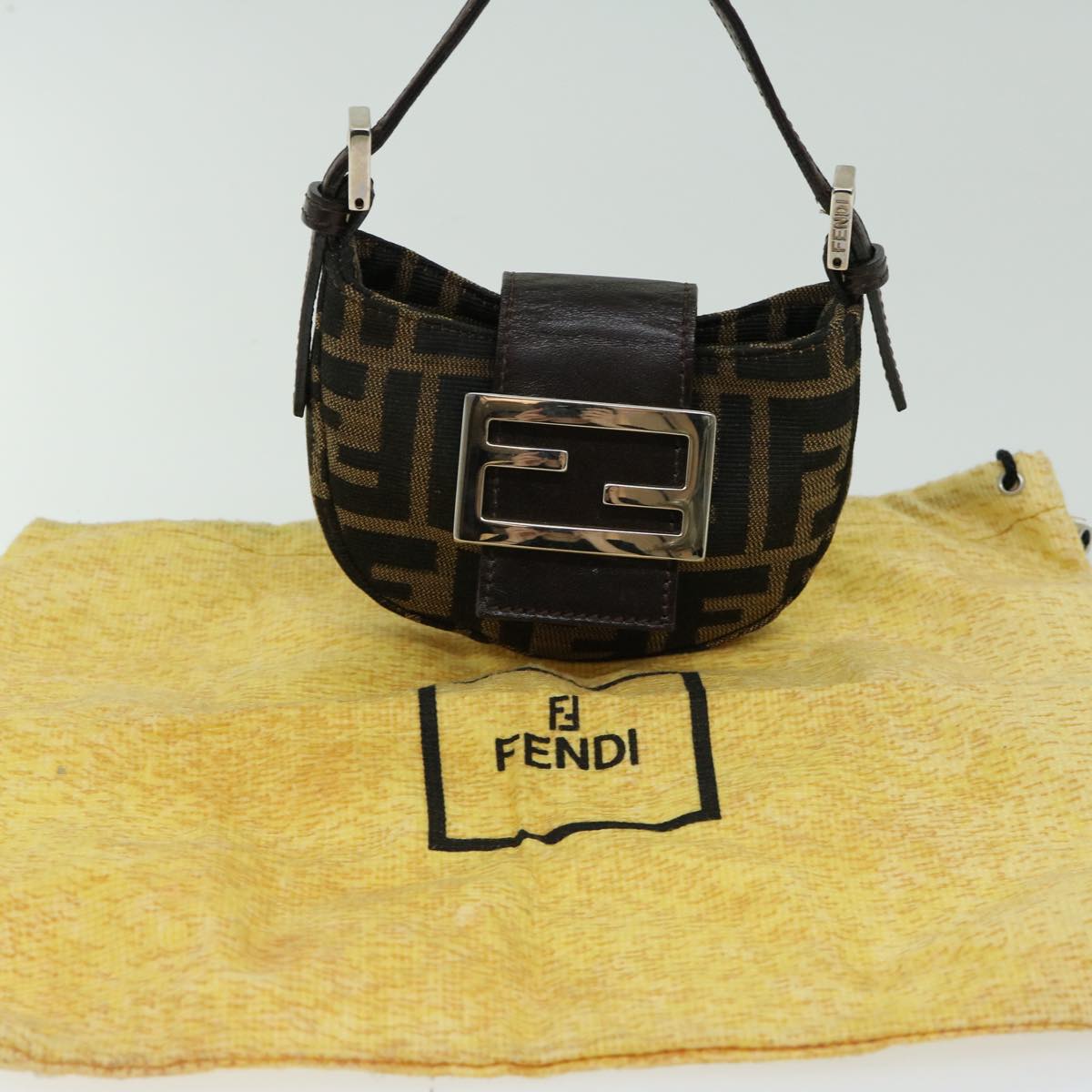 FENDI Zucca Canvas Mini Mamma Baguette Hand Bag Brown Auth 66352A