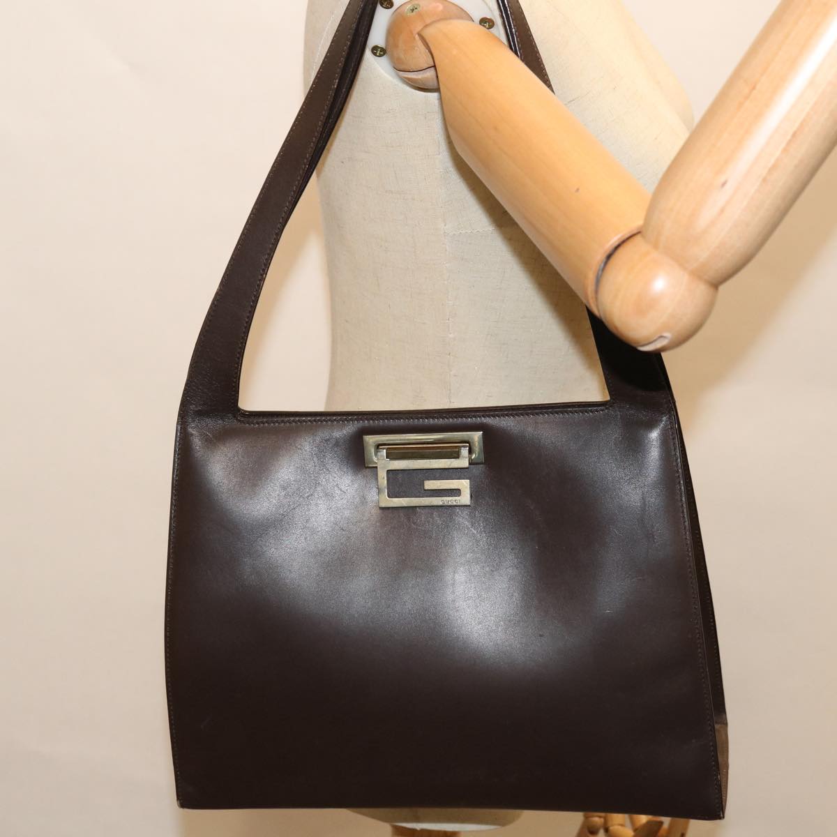 GUCCI Shoulder Bag Leather Brown Auth 66357