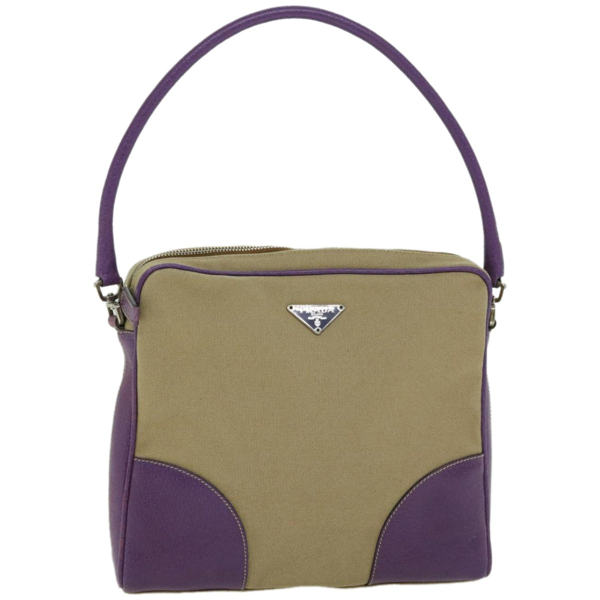 PRADA Shoulder Bag Canvas Beige Purple Auth 66369