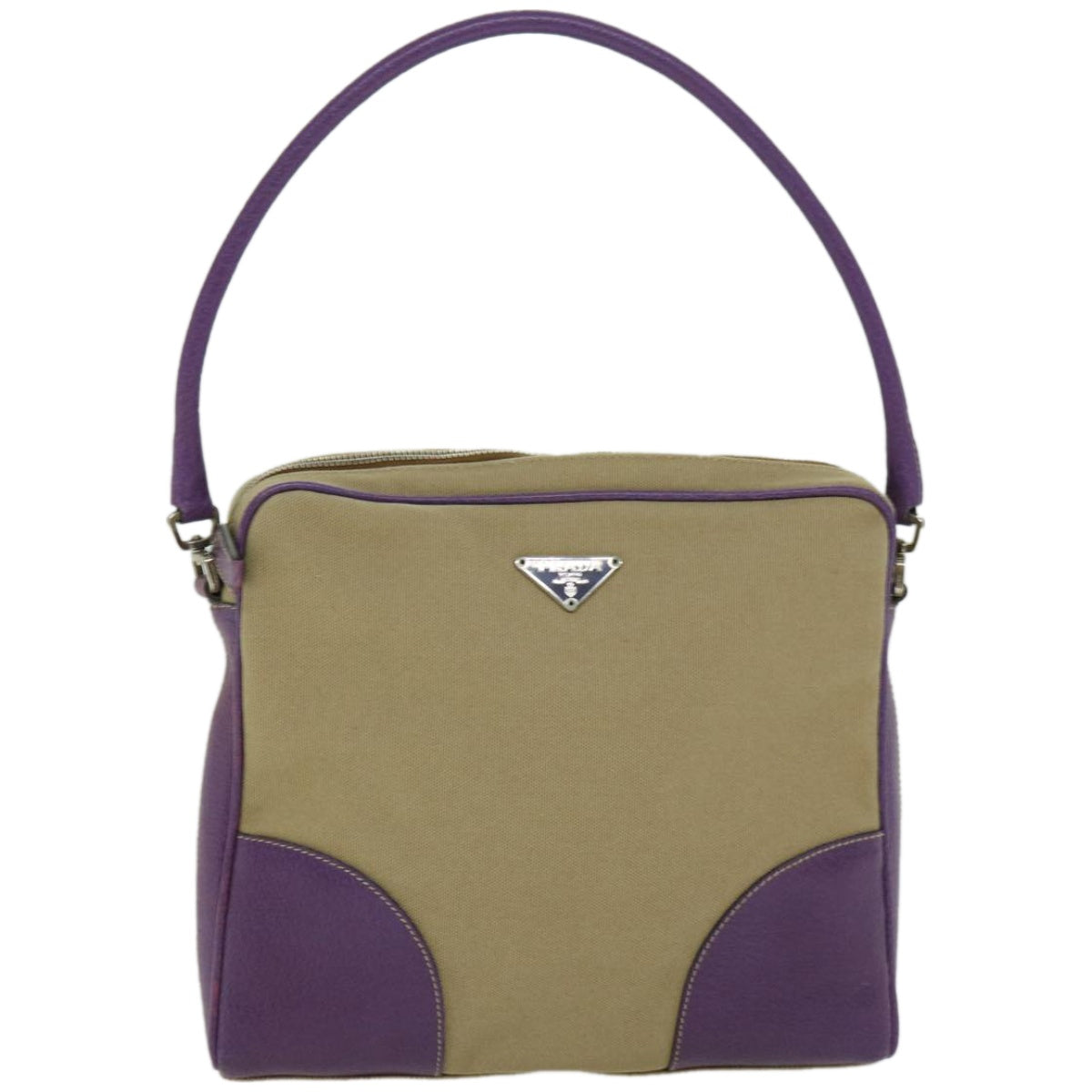 PRADA Shoulder Bag Canvas Beige Purple Auth 66369 - 0