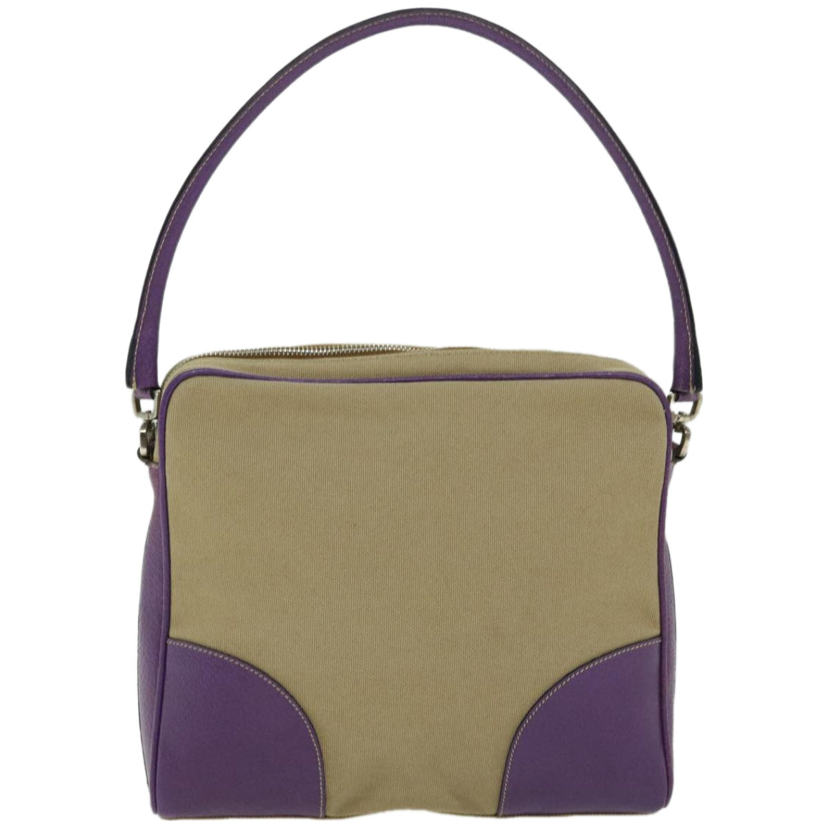 PRADA Shoulder Bag Canvas Beige Purple Auth 66369