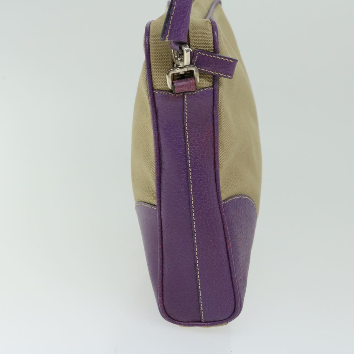 PRADA Shoulder Bag Canvas Beige Purple Auth 66369