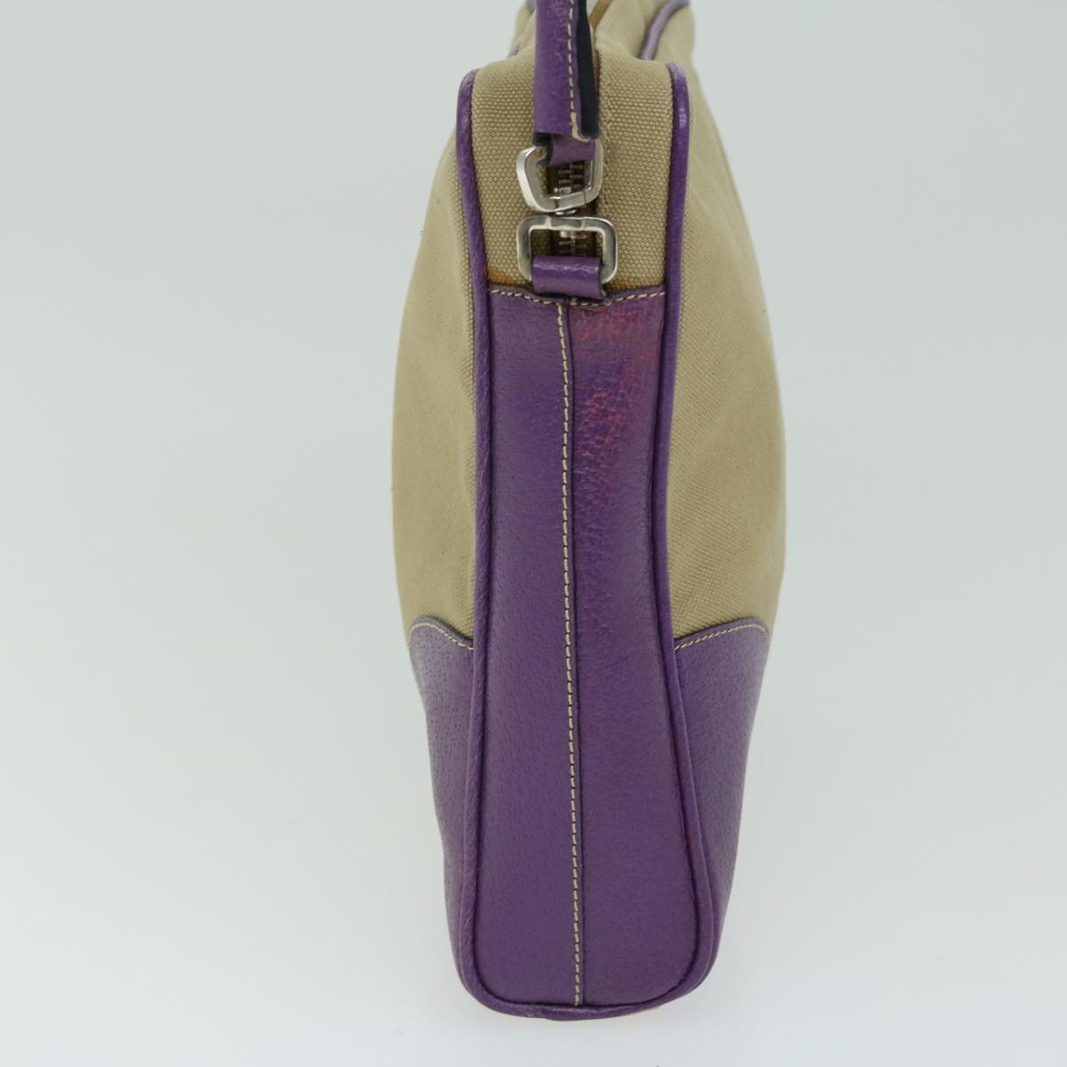 PRADA Shoulder Bag Canvas Beige Purple Auth 66369