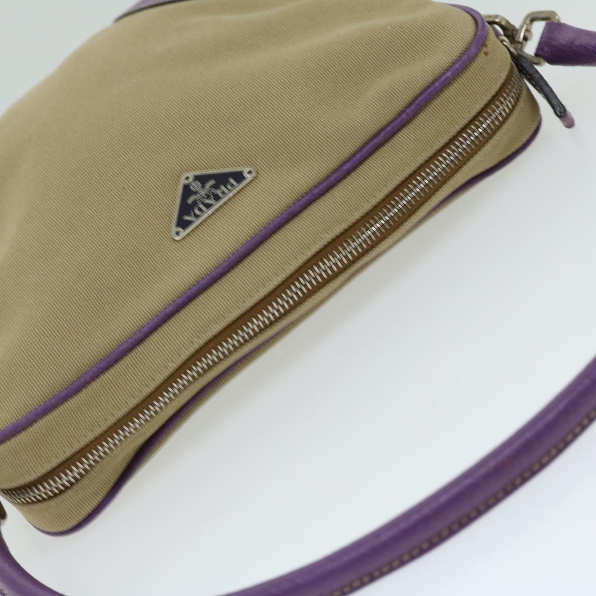 PRADA Shoulder Bag Canvas Beige Purple Auth 66369